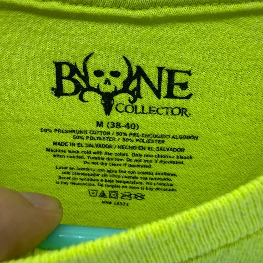Bone Collector Fishing Shirt Mens Medium Neon Yellow Green Skeleton Fish Graphic